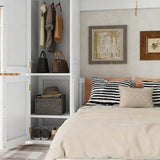 RuiSiSi Queen Size Murphy Bed with Wardrobe, Space-Saving Hidden Wall Bed Frame with Desk and Gas Struts, Wood Murphy Cabinet Bed with Charging Station, No Box Spring Needed, Easy Assembly, White RuiSiSi