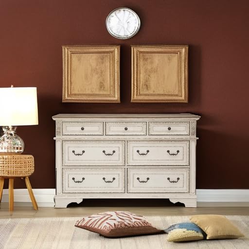 Signature Design by Ashley Realyn French Country 7 Drawer Two Tone Dresser, Chipped White Signature Design by Ashley