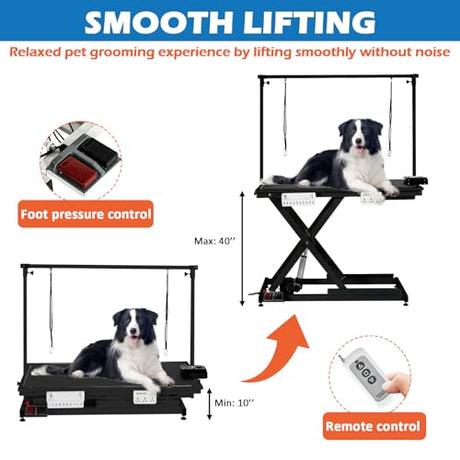 50'' Electric Dog Grooming Table, Heavy Duty, Height Adjustable Pet Grooming Table with Sockets w/Leveling Wheels, Grooming Arm, Anti Slip Tabletop & Tool Organizer, for All Pets Black Towallmark