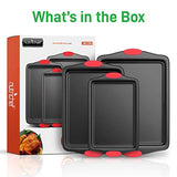NutriChef 3-Piece Nonstick Kitchen Oven Baking Pans - Premium & Stylish Non-Stick Steel, Commercial Grade Restaurant Quality Metal Bakeware with Red Silicone Handles - Easy to Clean, NCSBS3S NutriChef