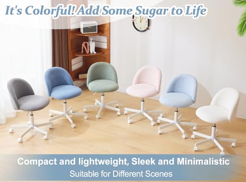 VINGLI Modern Vanity Chair with Back, Velvet Desk Chair for Girls, Small Office Chair with Silent Wheels， Stylish and Comfortable, White VINGLI
