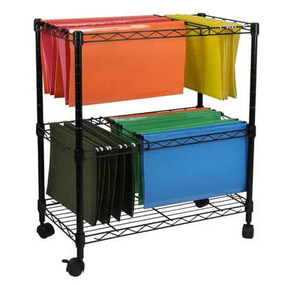 Oceanstar 2-Tier Metal Rolling File Cart, 24 in. L x 12.4 in. W x 28 in. H, Black - WoodArtSupply