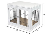 BIRDROCK HOME Decorative Dog Kennel with Pet Bed - Small Indoor Pet Crate, Double Door Design, Engineered Wood & Metal Wire, Furniture-Style House for Small Dogs, Side Table or Nightstand, White BIRDROCK HOME
