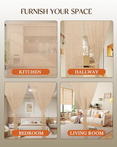 Erfolkerz 90 Strands Beaded Curtain for Doorways -35.5"x79"- Handmade Natural Beaded Curtains，Boho Doorway Wood and Bamboo Bead Curtain-As Insect Screen/Room Divider-Beige Erfolkerz