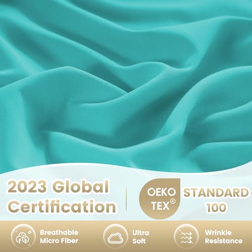 CozySmile Breathable Cooling Full Sheet Set - Hotel Luxury 4 Piece Deep Pocket Sheets for Full Size Bed, Fits 16" Mattress, Easy Care Wrinkle Free Bedding Sheet and Pillowcase Set, Turquoise CozySmile