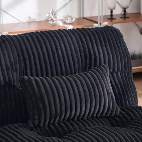 Tocsuna Corduroy Convertible Futon Sofa Bed – Folding Iron Frame Sleeper Couch with Adjustable Backrest, Loveseat Recliner for Living Room, Apartment,(Black) Tocsuna