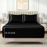 VACVELT 3pcs Extra Deep Pocket Satin Fitted Sheet Set Queen Bed Set, Black Bottom Sheet Fit 18-24 Inch Deep Pocket Mattress, Silky Bedding Set Soft & Ultra Deep Fitted Sheet & 2 Pillowcase VACVELT