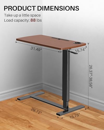 Hovadova Foldable Overbed Table with Wheels, Pneumatic Adjustable Overbed Bedside Table, Mobile Standing Desk, Hospital Bed Tables Over The Bed, Rolling Laptop Desk with Casters for Home Office Hovadova