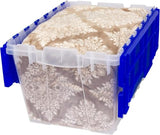 Akro-Mils KeepBox 12 Gallon Storage Container, Nesting and Stackable Plastic Storage Box with Lid Attached, Clear Tote for Garages, Closets, and Moving, 21-1/2" x 15" x 12-1/2", Clear/Blue Akro-Mils