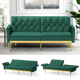 ACMEASE Velvet Futon Sofa Bed w/Adjustable Armrests & Backrests, Button Tufted Sleeper Couch, Modern Convertible Loveseat Sofa for Bedroom, Living Room, Apartment, Green ACMEASE