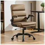 Office Chair Adjustable Desk Chair Mid Back Executive Comfortable Bonded Leather Ergonomic Back Support Home Computer Chairs with Padded Flip-up Armrest Swivel Wheels (Tan) amseatec