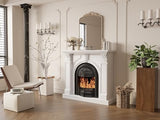 BOSHIRO 48" Electric Fireplace Tv Stand with Mantel, Entertainment Center with Black Birdcage Fire Place Heater & Carved Square Column Design for Living Room, Bedroom BOSHIRO
