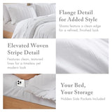 Madison Park Essentials Striped Comforter Set Twin XL, 5 Pieces Modern Minimalist Jacquard Bedding Set for All Season, Bed in A Bag with Sheet Set and Soft Brushed Reverse, Lightweight White Madison Park Essentials