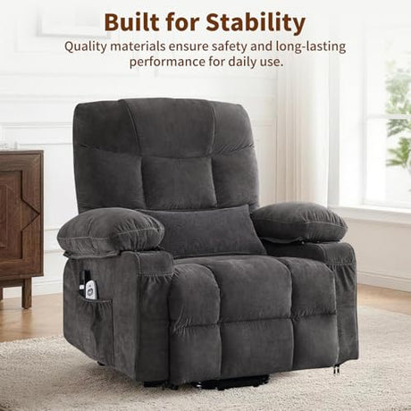 PoteSoar Power Lift Recliner Chair for Elderly with Massage and Heat, Comfortable Electric Power Reclining Chair with Side Pockets,2 Cup Holders and USB Charging Port for Living Room (Grey) PoteSoar