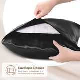 Pure Bedding Satin Pillowcase 2 Pack - Queen Size (20"x30", Black) - Silky Pillow Cases for Hair and Skin - Satin Pillow Covers with Envelope Closure - Extra Soft Premium Microfiber Pure Bedding
