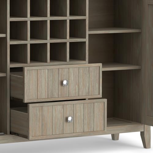 SIMPLIHOME Bedford Solid Pine Wood 54 inch Rustic Sideboard Buffet Credenza in Distressed Grey features 2 Doors, 2 Drawers and 2 Cabinets with 12 Bottle Wine Storage Rack - WoodArtSupply