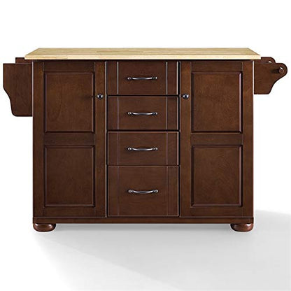 Pemberly Row Modern Natural Wood Top Kitchen Island in Mahogany - WoodArtSupply