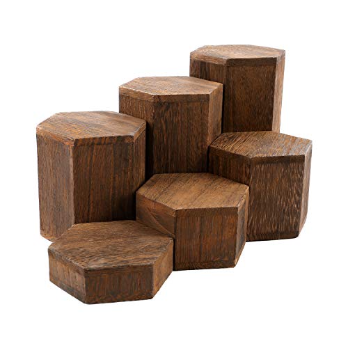 MOOCA Wooden 6 Pcs Hexagon Risers for Display Jewelry and Accessories Display Stand, Brown MOOCA