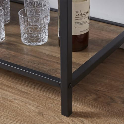 LVB Rustic Oak Wine Rack Table - Modern Freestanding Liquor Cabinet with Glass Holder for Home Bar - WoodArtSupply