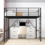 Realhotan 75Inch Queen Loft Bed with Ladder and High Guardrail, No Box Spring Required,Space-Saving,No Sagging Metal Slat Support Heavy Duty Bedframe, Black Realhotan