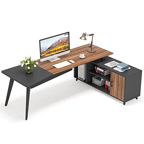 Tribesigns L-Shaped Computer Desk with File Cabinet, 78.74 Inch Large Executive Office Desk with Shelves, Industrial Business Furniture Desk Workstation for Home Office (Rustic Brown) - WoodArtSupply