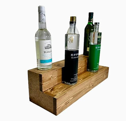 Tiered Bottle Shelf | 2 Tier Liquor Bottle Display | Bar Organization | Display Shelf | Wine Shelf | Bar Display | Kitchen Counter Shelf (12, Black) - WoodArtSupply