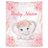 Custom Elephant Baby Blanket for Girls Women Pink Flowers Personalized Blanket with Name Soft Flannel Lightweight Throw Blankets for Bedding Practical Gifts Medium 60×50in for Teen Lokesvararaja