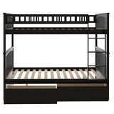 Ball & Cast Full Over Full Bunk Bed with 2 Storage Drawers and Ladder,Wood Bunk Bed Frame w/Guardrails,Space-Saving,Slat Support,No Box Spring Needed,Convertible Beds for Apartment,Bedroom,Espresso Ball & Cast
