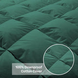 UNIKOME Pinch Pleat Goose Feather Down Comforter - 20% Extra Fill, 90oz, All Season Duvet Insert with 100% Cotton Cover, Cloud-Like Fluffiness (Green, Queen/Full, 90"X90") UNIKOME
