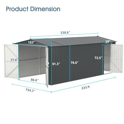 Jaxenor Outdoor Storage Shed 20x13 FT, Sheds & Outdoor Storage Clearance - Metal Garage Shed for Car, Truck, Bike, Lawnmower - Backyard Tool House Building with 2 Doors and 4 Vents - WoodArtSupply