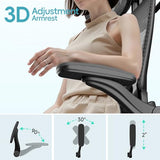 Alllion Ergonomic Mesh Office Chair, Home Desk Chair Comfy High Back with Adjustable Lumbar Support, 3D Headrest, Flip-up Arms, Big and Tall Reclining Computer Gaming Chairs for Men Women, Black Alllion