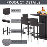 Koruiten 5-Piece Outdoor Wicker Bar Set with Built-in Bottle Opener and Hidden Storage - Brown Koruiten