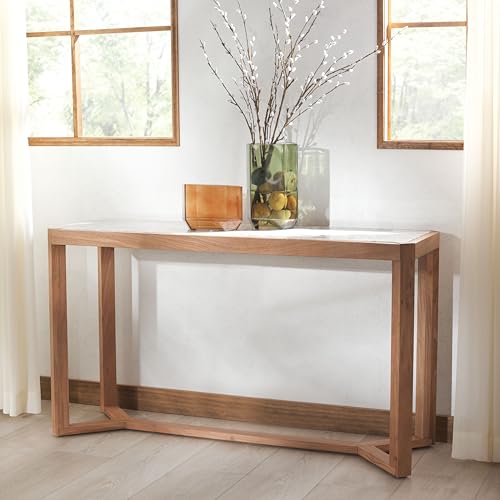 SAFAVIEH Couture Collection - Bernardi Natural & White Marble Top Console Table with Solid Wood Base, Modern Accent Entryway Table (SFV9745A) SAFAVIEH