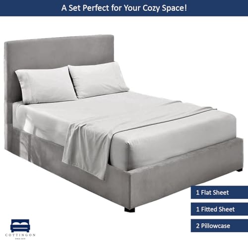 Cottingon 4 Piece Full XL Dorm Bedding Set for College, 100% Long Staple Premium Egyptian Cotton, Soft Bed Sheets, Fits Upto 15" Deep Mattress 54"X80" Extra Long, White Cottingon