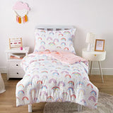 Wake In Cloud - Rainbow Toddler Bedding Set for Girls, Cute Colorful Pastel Rainbow with Clouds, 4 Pieces Soft Crib Bed Set Including Comforter, Sheets and Pillowcase, White Pink Wake In Cloud