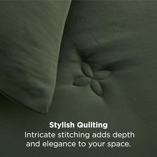 Bedsure Queen Comforter Set Olive Green, Soft Prewashed Queen Size Bedding, Quilted Comforter with Clover Design, Down Alternative Comforter for All Seasons, 3 Pieces Bed Set with 2 Pillow Shams Bedsure