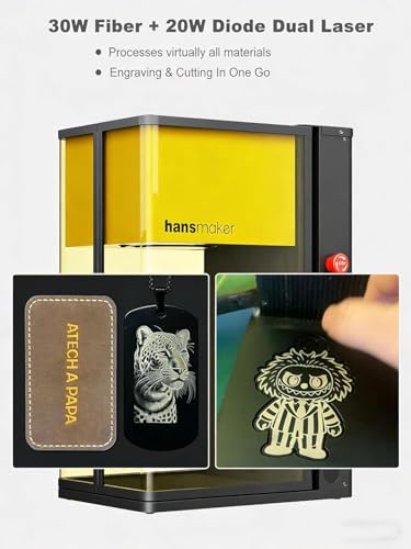 hansmaker D1 Ultra 30W Fiber & 20W Diode Dual Laser Engraver, 16MP Camera Auto Position, 0.03mm High Precision, 220x220mm Working Area, 3D Lazer Cutter Engraving Machine & Tools for Metal Wood Leather hansmaker