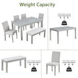 KEIKI 6-Piece Standard Height Dining Table Set with Rectangular Table, 4 Upholstered Chair, Bench, for 6 Person, Crystal Decoration Table Set, Easy Assembly, for Kitchen, Dining Room, Silver Grey KEIKI