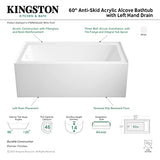 Aqua Eden VTAP6032L22C 60-Inch Anti-Skid Acrylic 3-Wall Alcove Tub with Left Hand Drain Hole, White Kingston Brass