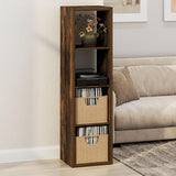 Furinno Cubicle Record Player Stand with Vinyl Storage, 4-Cube 1.2 Extra Thick Vinyl Record Storage, Open Back Media Shelf for CD DVD Blueray Game Disc, for Living Room, Home Office, Amber Pine Furinno