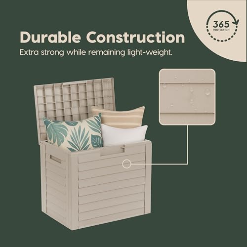 IRIS USA 35-Gallon Outdoor Deck Delivery Storage Box, Lockable & UV-Protected, Weather-Resistant Patio Storage for Cushions, Garden Tools & Packages, Waterproof Resin, Durable & Stylish Design - Beige IRIS