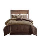 Madison Park Boone Cozy Comforter Set, Faux Suede, Deluxe Hotel Styling All Season Down Alternative Bedding Matching Shams, Decorative Pillow, Queen (90 in x 90 in), Rustic Brown 7 Piece Madison Park