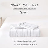 ALEISSEL Modern Urban 100% Natural Cotton Duvet Cover Sets 3Pcs - Gray Artistic Lines Pattern on White with Textured Light-Gray Reverse, Minimalist Bedding Set with Button Closure(Queen,90"×90" ALEISSEL