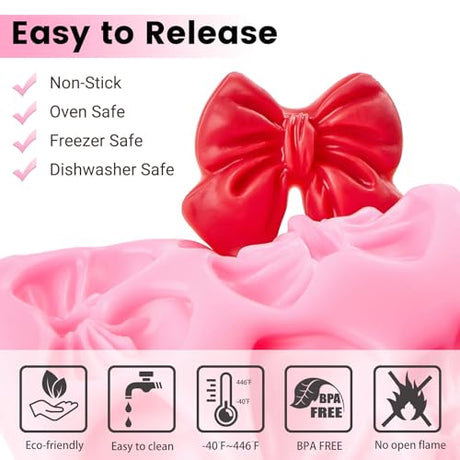 JOERSH 4PCS Strawberry Fondant Molds, Bow Fondant Silicone Molds, Fruit Baking Mold for Cake Decorating, Cupcake Topper, Chocolate, Candy, Candle, Clay JOERSH