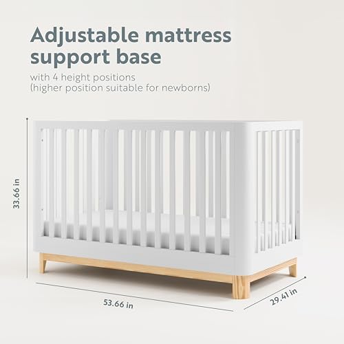 Storkcraft Santos 3-in-1 Convertible Crib (White with Natural) – GREENGUARD Gold Certified, Fits Standard Crib Mattress, Converts to Toddler Bed, Storkcraft
