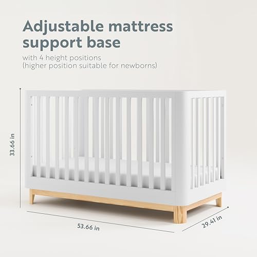 Storkcraft Santos 3-in-1 Convertible Crib (White with Natural) – GREENGUARD Gold Certified, Fits Standard Crib Mattress, Converts to Toddler Bed, - WoodArtSupply