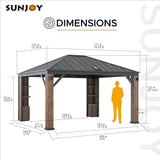 Sunjoy 12 x 14 ft. Hardtop Gazebo with Solar Powered, Cedar Wood Framed Steel Hardtop Gazebo with LED Lighting, Bluetooth Sound and Storage Racks by SummerCove SummerCove
