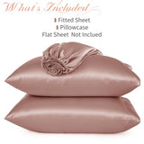 NSGZ 2 Pcs Satin Fitted Sheet and Pillowcase Set, Twin Silky Bottom Bedsheet Fit up to 15 Inch Deep Pocket Mattress, Champagne Soft Satin Bedding Includes 1 Fitted Sheet and 1 Pillowcases NSGZ