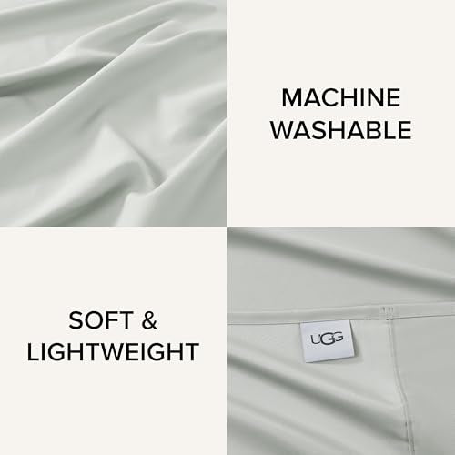 UGG Hedi Queen Sheet Set 4-Piece Luxury Cooling Sheets Deep Pockets Premium Bedding with 2 Pillow Shams Hypoallergenic Machine Washable Soft Lightweight Bed Set for Bedroom, Queen, Mineral Green UGG