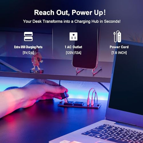 COMHOMA 55 Inch Gaming Desk with USB Charging Ports and LED Lights, Computer Desk with Monitor Stand for Home Office, Modern Gamer Desk Table with Mouse Pad & Side Hook, Colorful COMHOMA